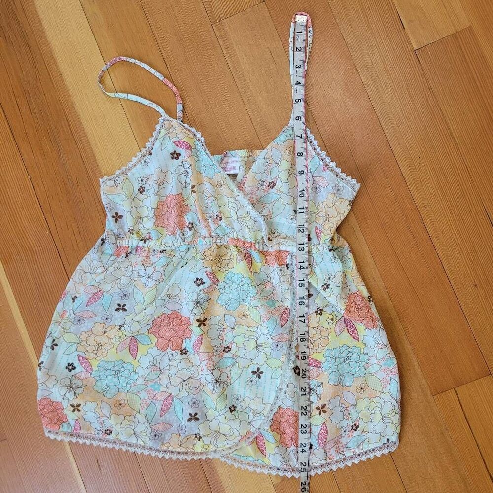 Vintage Y2K large floral pajama set babydoll cut top lace details bow boho maxim - Picture 12 of 14